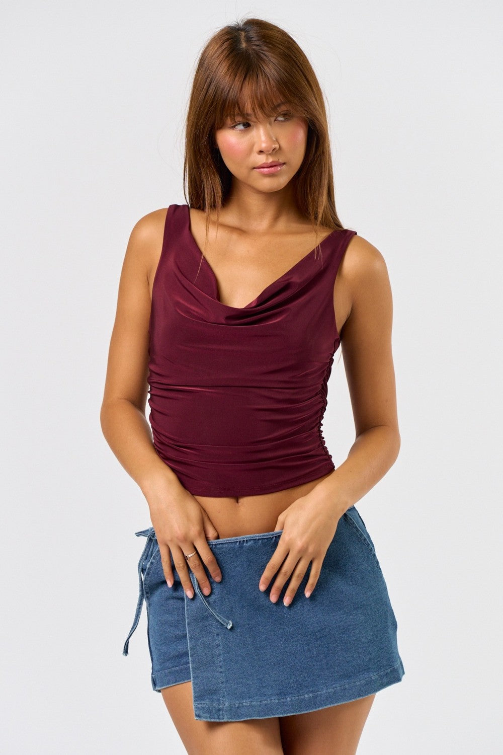 Sleeveless Cowl Neck Slinky Top