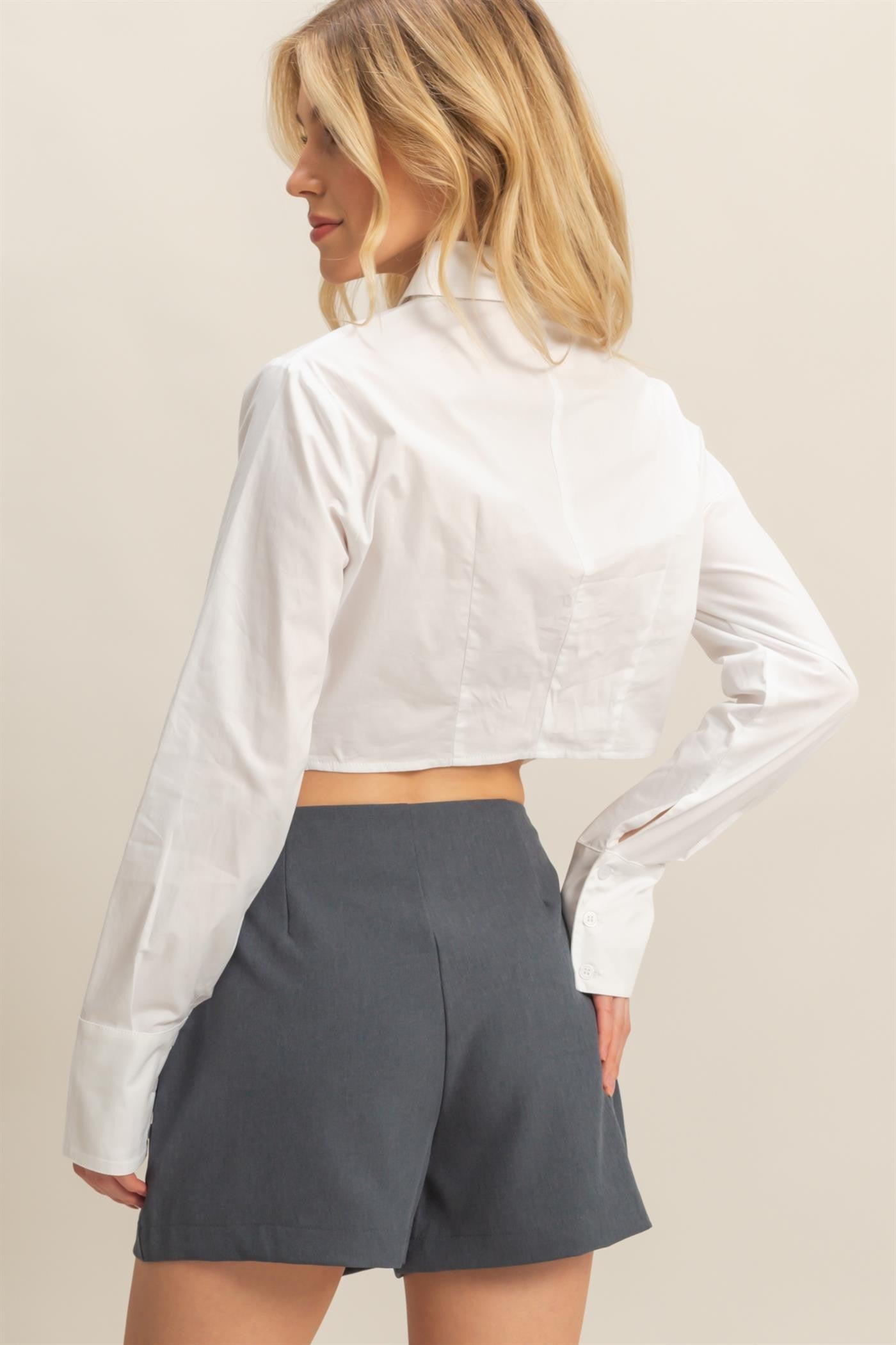 crop long sleeve button down shirt