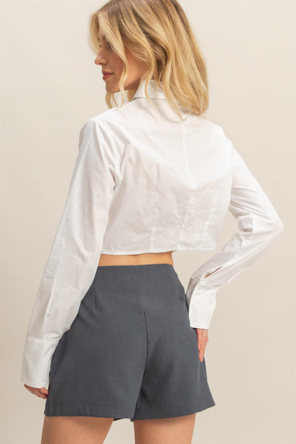 crop long sleeve button down shirt