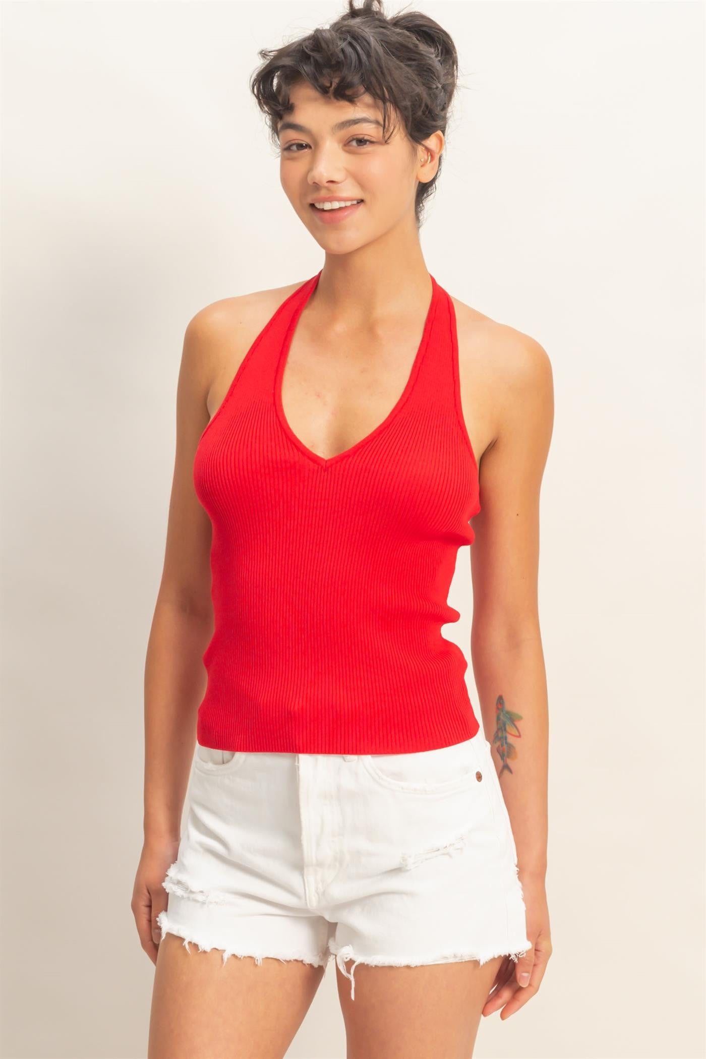 Ribbed Halter Neck Top