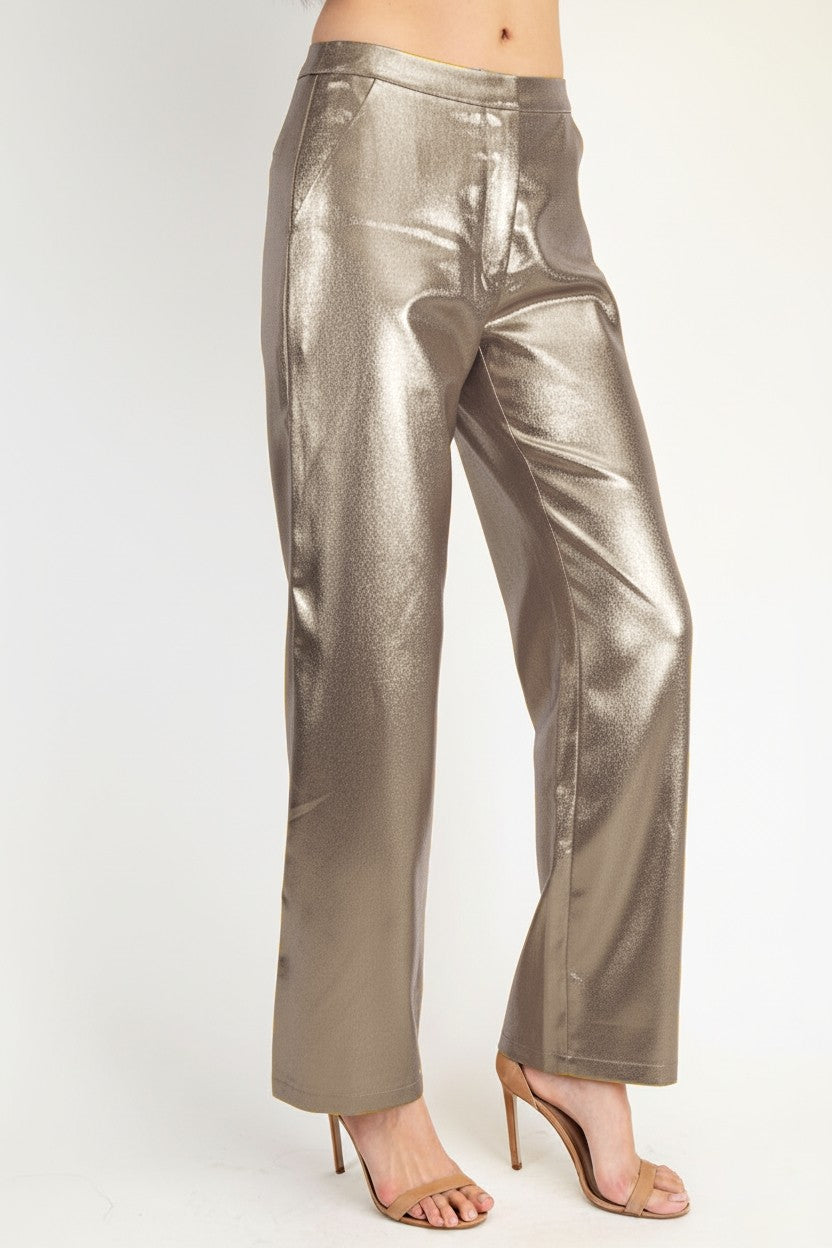 metallic foiled crepe pants