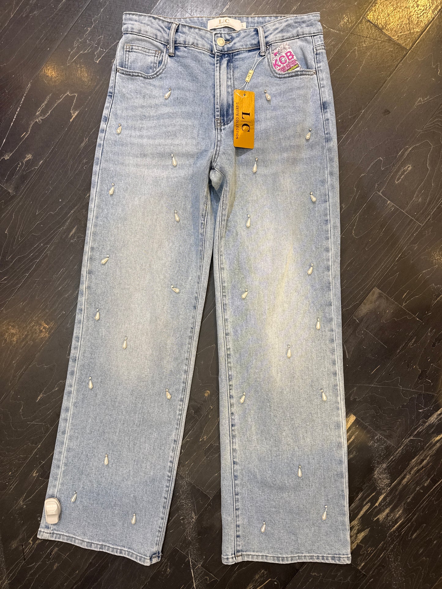 pearl drops wide leg jeans