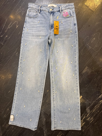pearl drops wide leg jeans