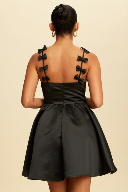 bows strap fit & flare dress