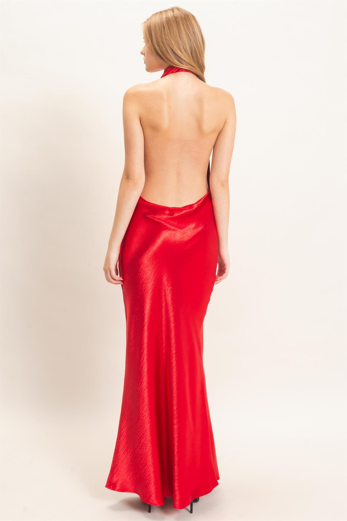 Satin Cowl Neck Halter Maxi Dress