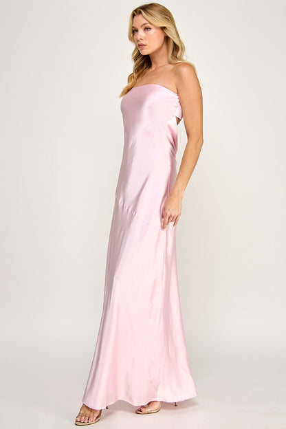 Strapless Satin Backless Maxi Dress