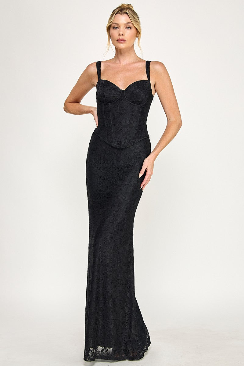 Lace Sweetheart Neckline Corset Bodice Maxi Dress