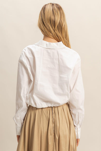 Crop Elastic Hem Long Sleeve Poplin Shirts