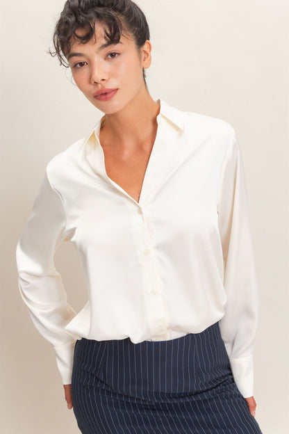 Satin Button Down Blouse