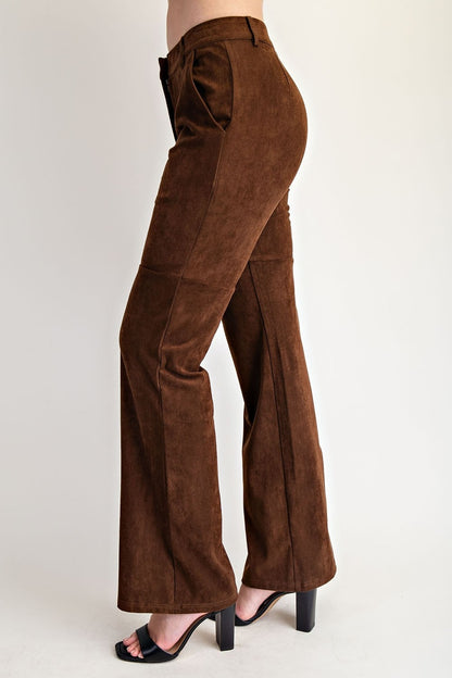 Faux Suede Semi Flare Pants