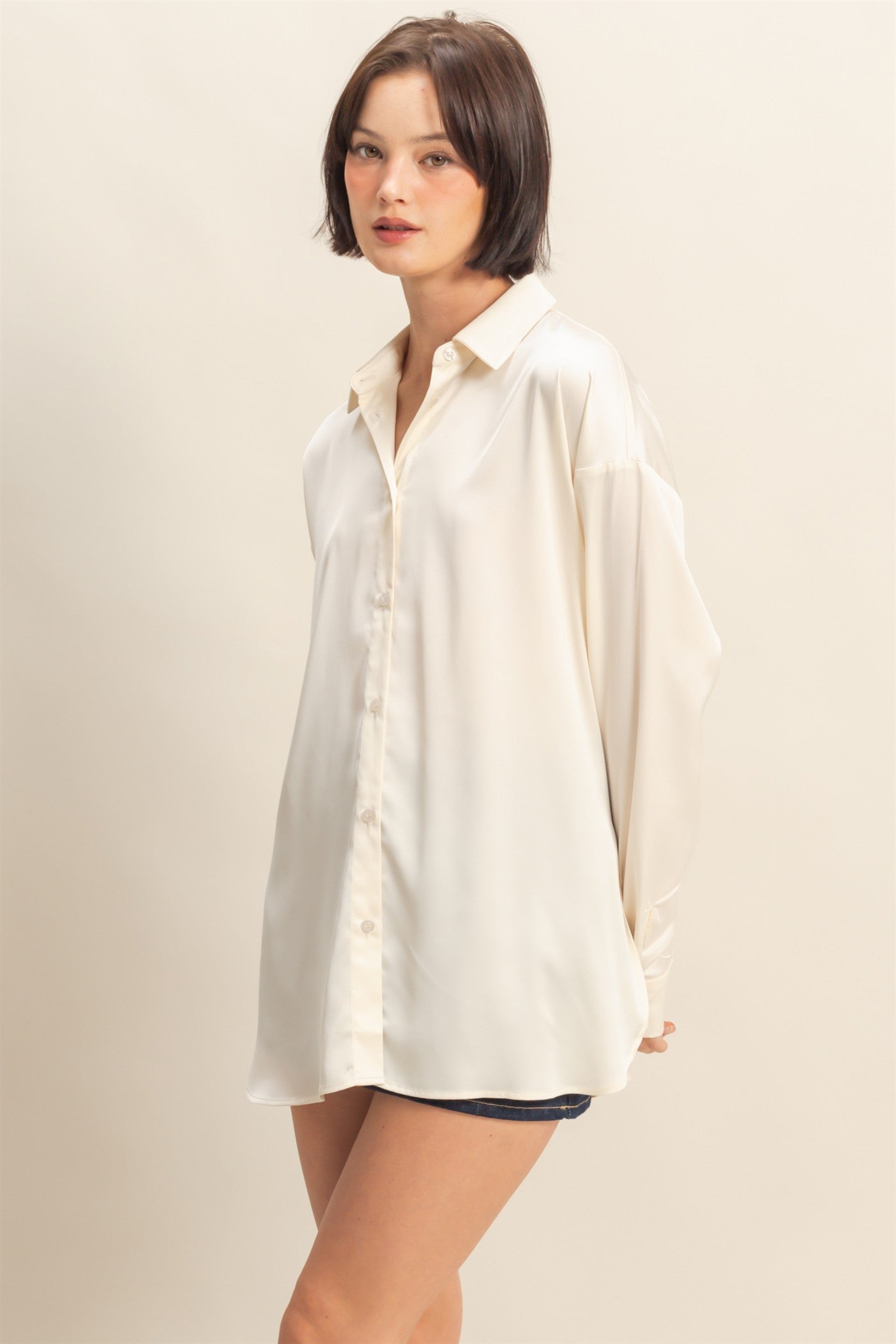 Long Sleeve Oversized Satin Shirt