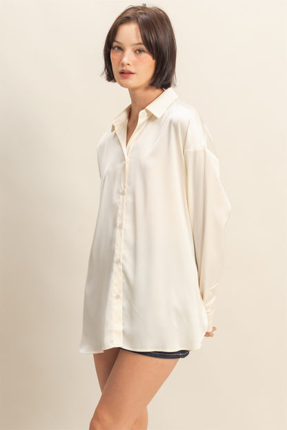 Long Sleeve Oversized Satin Shirt