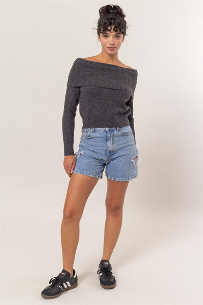 fold over off the shoulder sweater