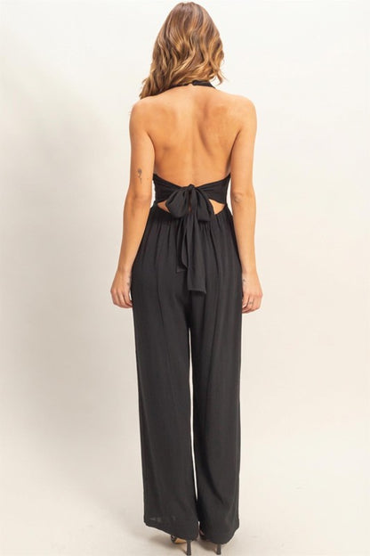 Halter Button-front Jumpsuit