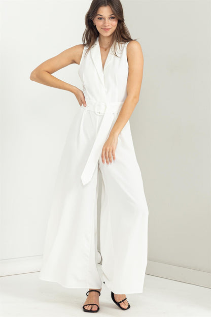 belted collared sleeveless jumpsuit - alomfejto