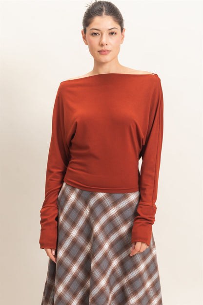 Wide Boat Neck Dolman Sleeve Top