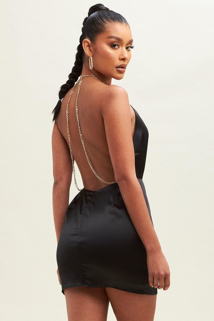 chain strap open back halter dress – RK Collections Boutique