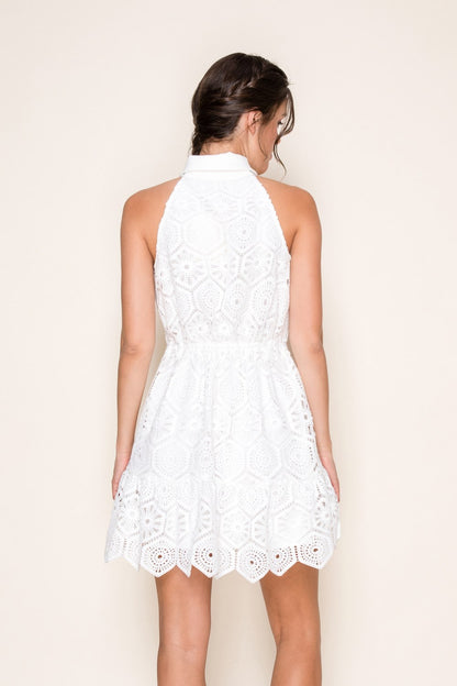 Crochet Collared Halter Dress White / Small Crochet Collared Halter Dress White / Small
