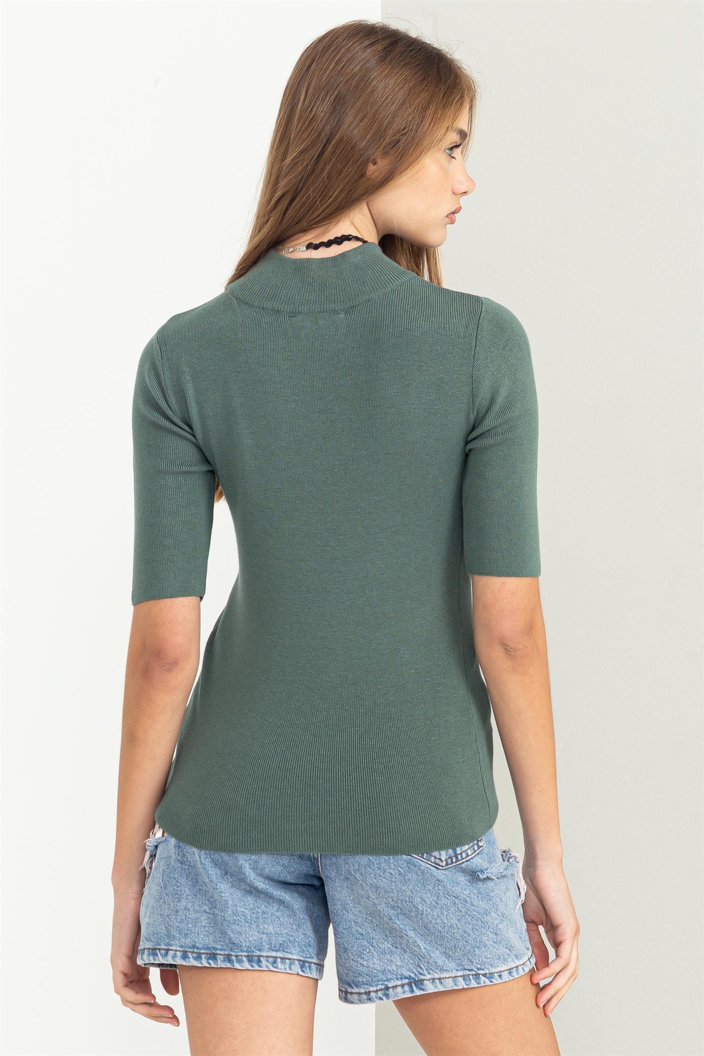 mock neck short sleeve knit top - RK Collections Boutique