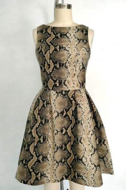 faux leather snakeskin fit & flare sleeveless dress