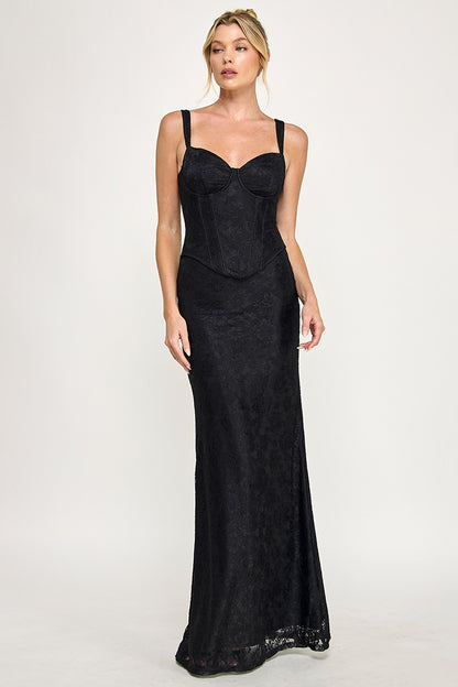 Lace Sweetheart Neckline Corset Bodice Maxi Dress