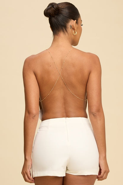 Open Back Sequin Chain Cowl Top