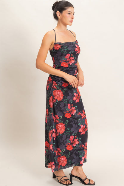 Floral Print Sleeveless Maxi Dress
