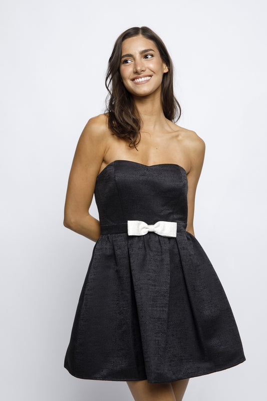 strapless a line bow belt dress