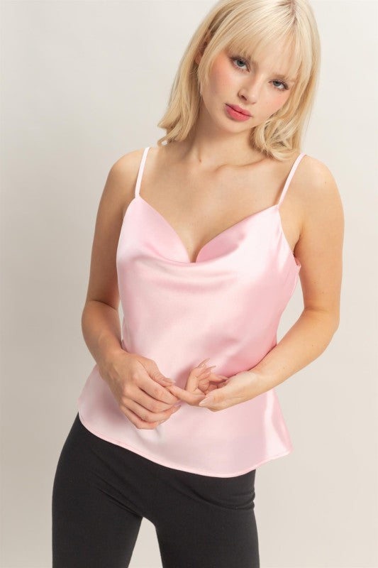 Cowl Neck Satin Cami Top