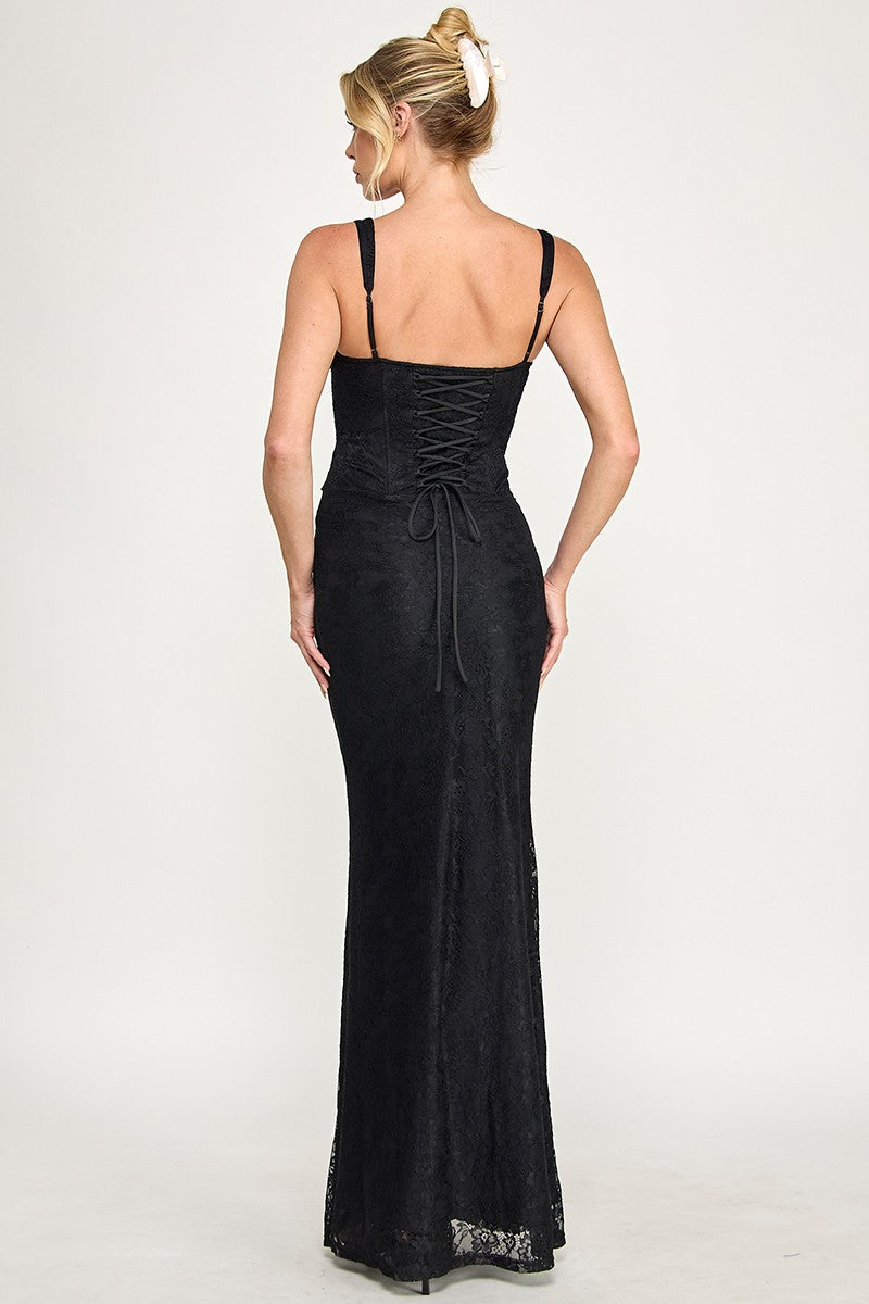 Lace Sweetheart Neckline Corset Bodice Maxi Dress