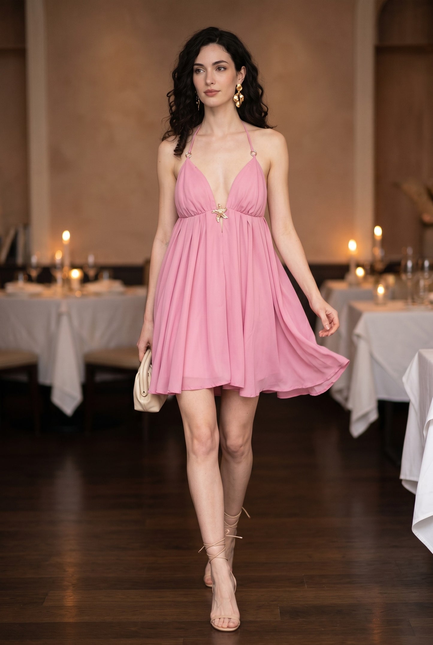 Flared Halter Mini Dress With Open Back