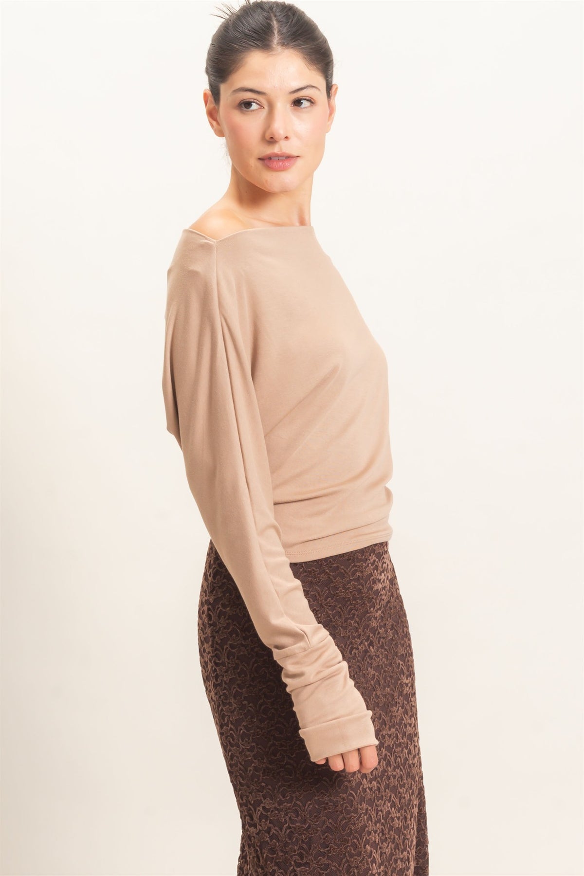 Wide Boat Neck Dolman Sleeve Top