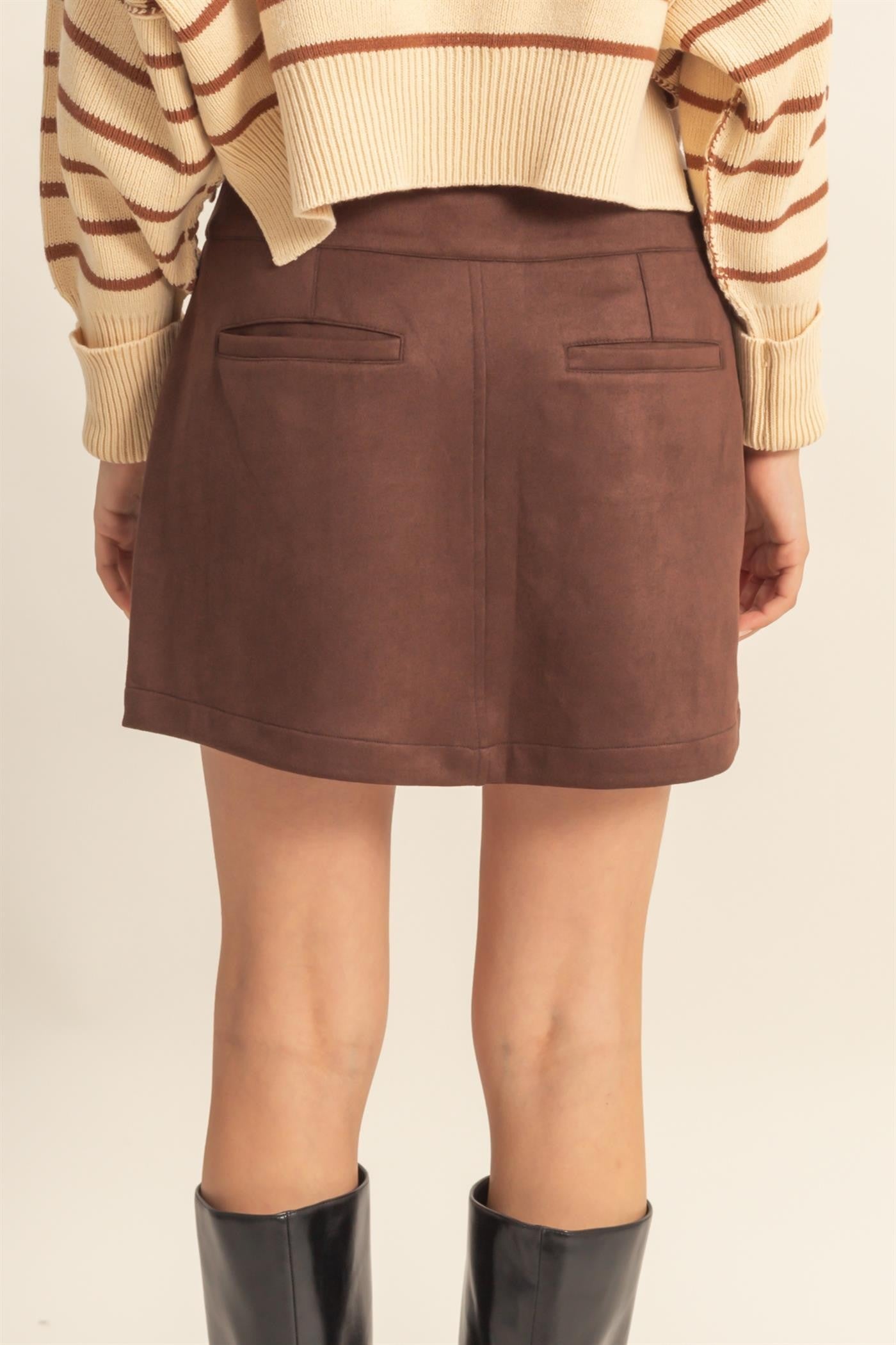 Button-front Suede Mini Skirt
