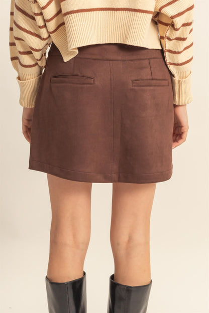 Button-front Suede Mini Skirt