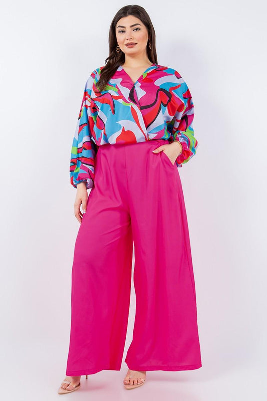 2pc set- printed blouse & wide leg pants - RK Collections Boutique