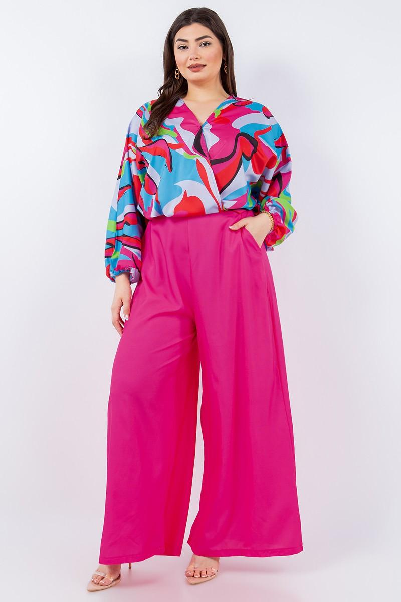 2pc set- printed blouse & wide leg pants - alomfejto