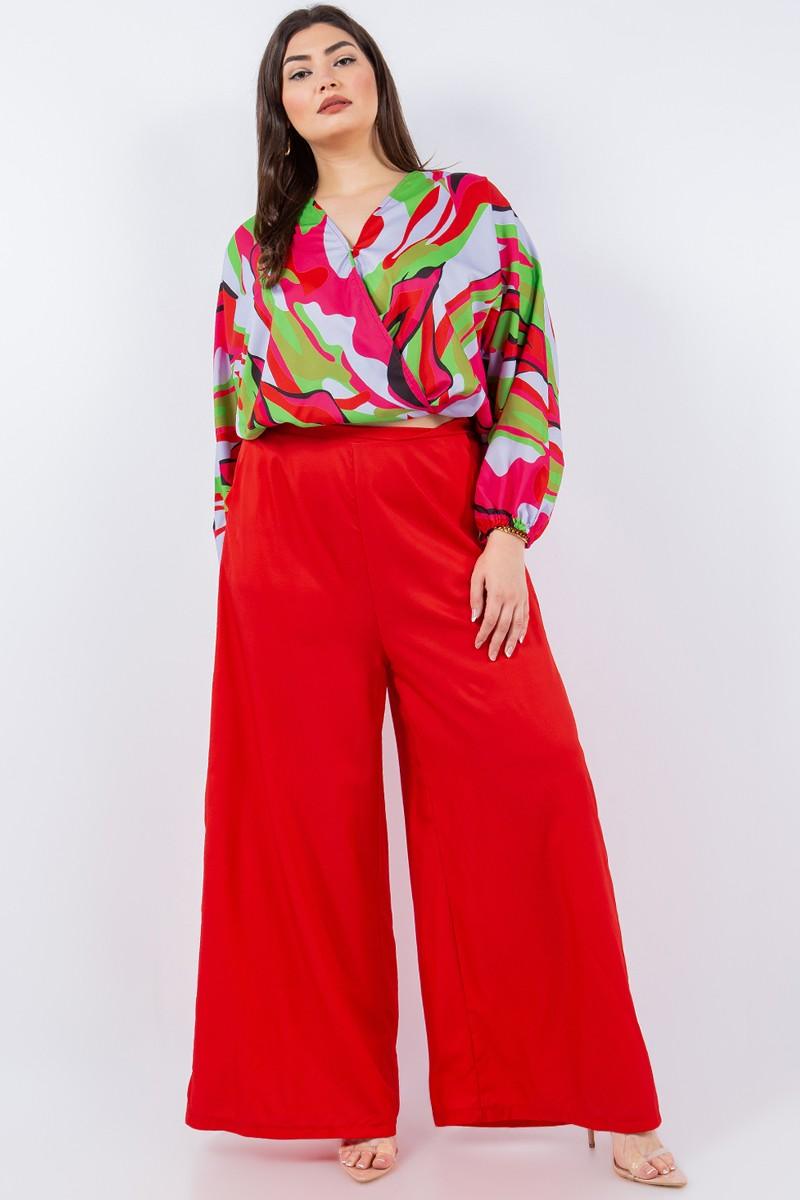 PLUS 2pc set- printed blouse & wide leg pants - tarpiniangroup