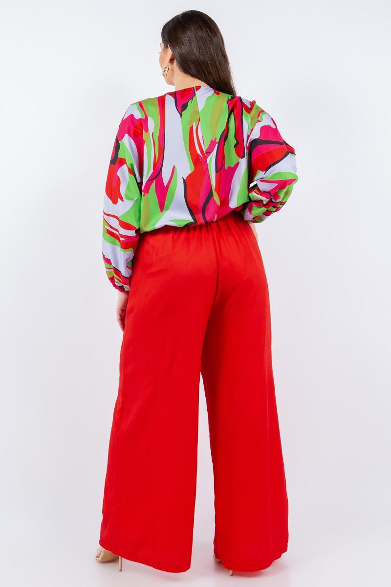 PLUS 2pc set- printed blouse & wide leg pants - tarpiniangroup