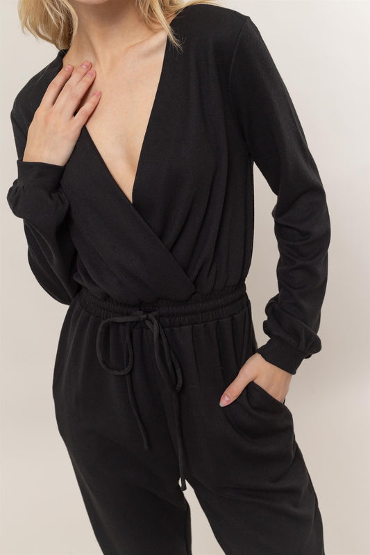 Knit Surplice Drawstring Jumpsuit