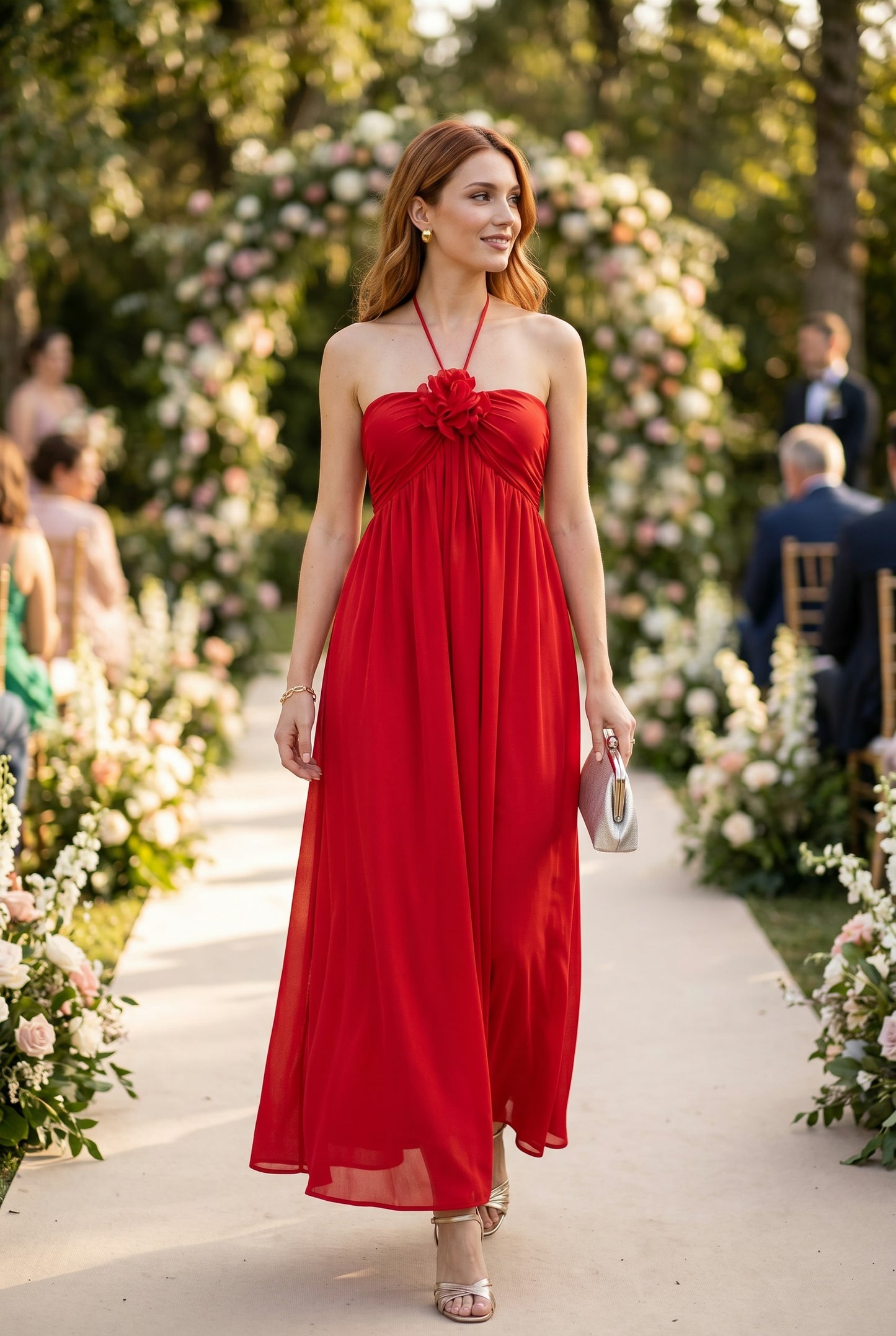 Floral Detail Halter Maxi Dress