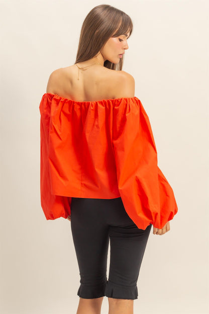 Off The Shoulder Bubble Sleeve Woven Blouse