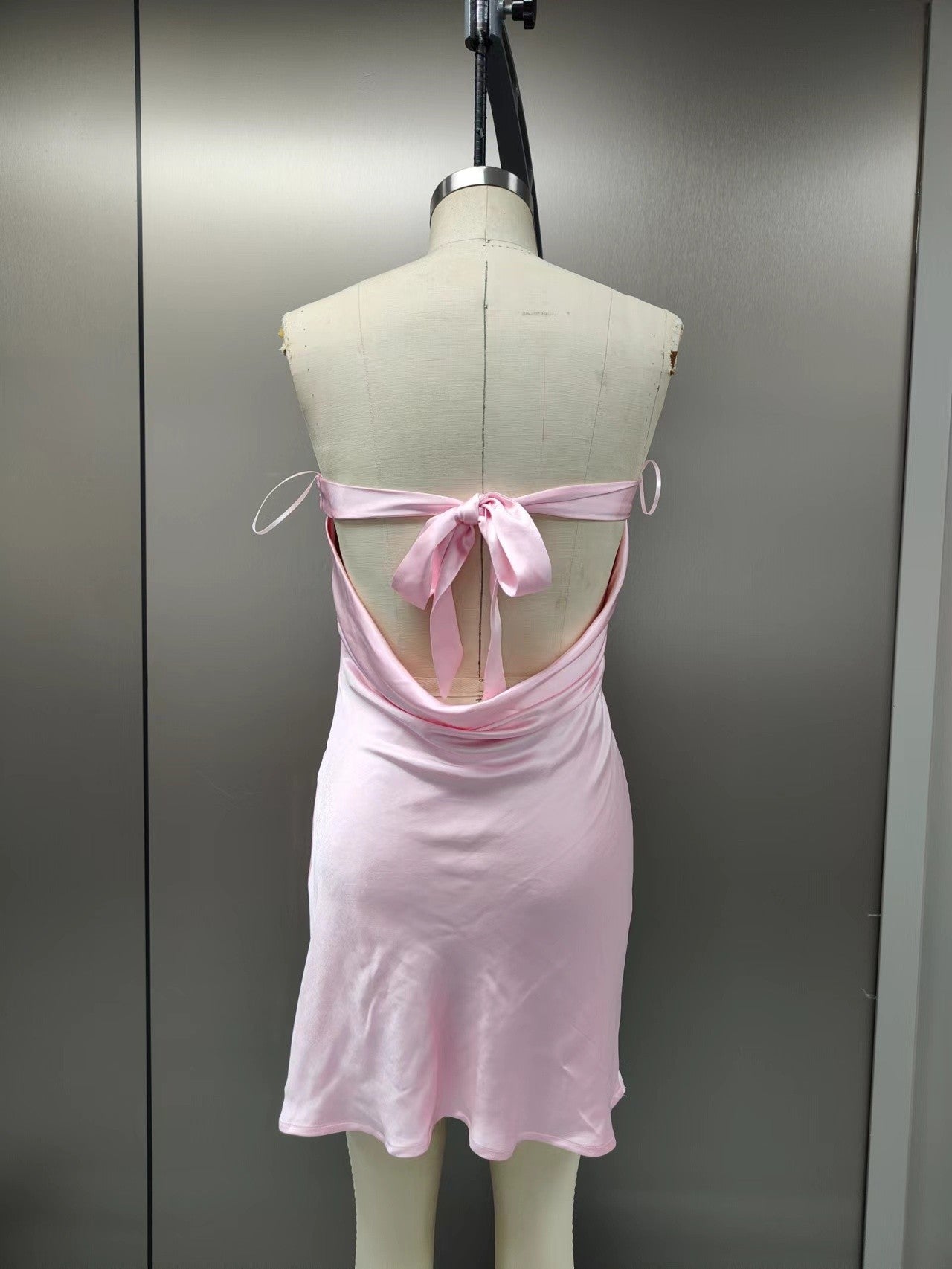 Strapless Cowl Back Satin Mini Dress