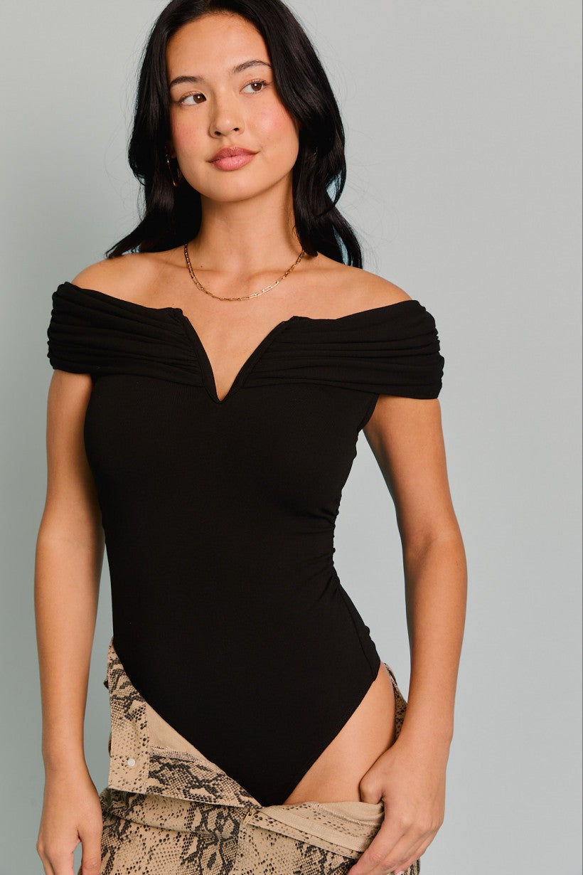 off the shoulder boning bodysuit