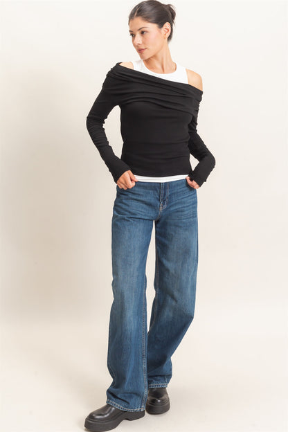 2fer tank & off the shoulder long sleeve top