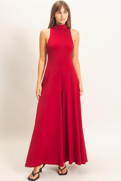 Sleeveless Halter Open Back Wide Leg Jumpsuit