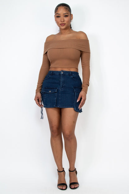 cargo denim mini skirt