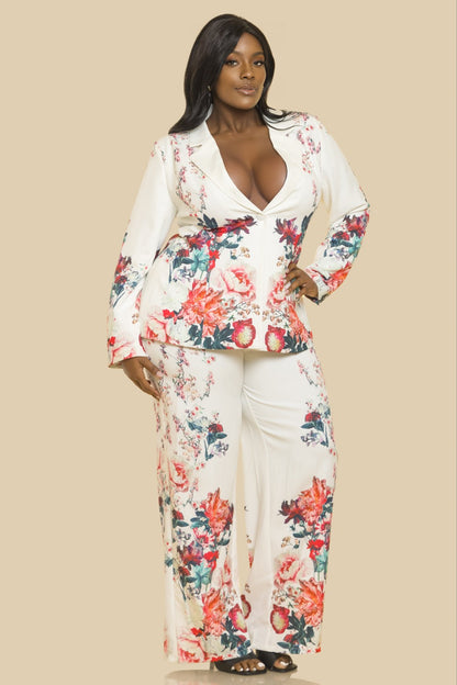 PLUS 2pc set- floral print blazer & pants