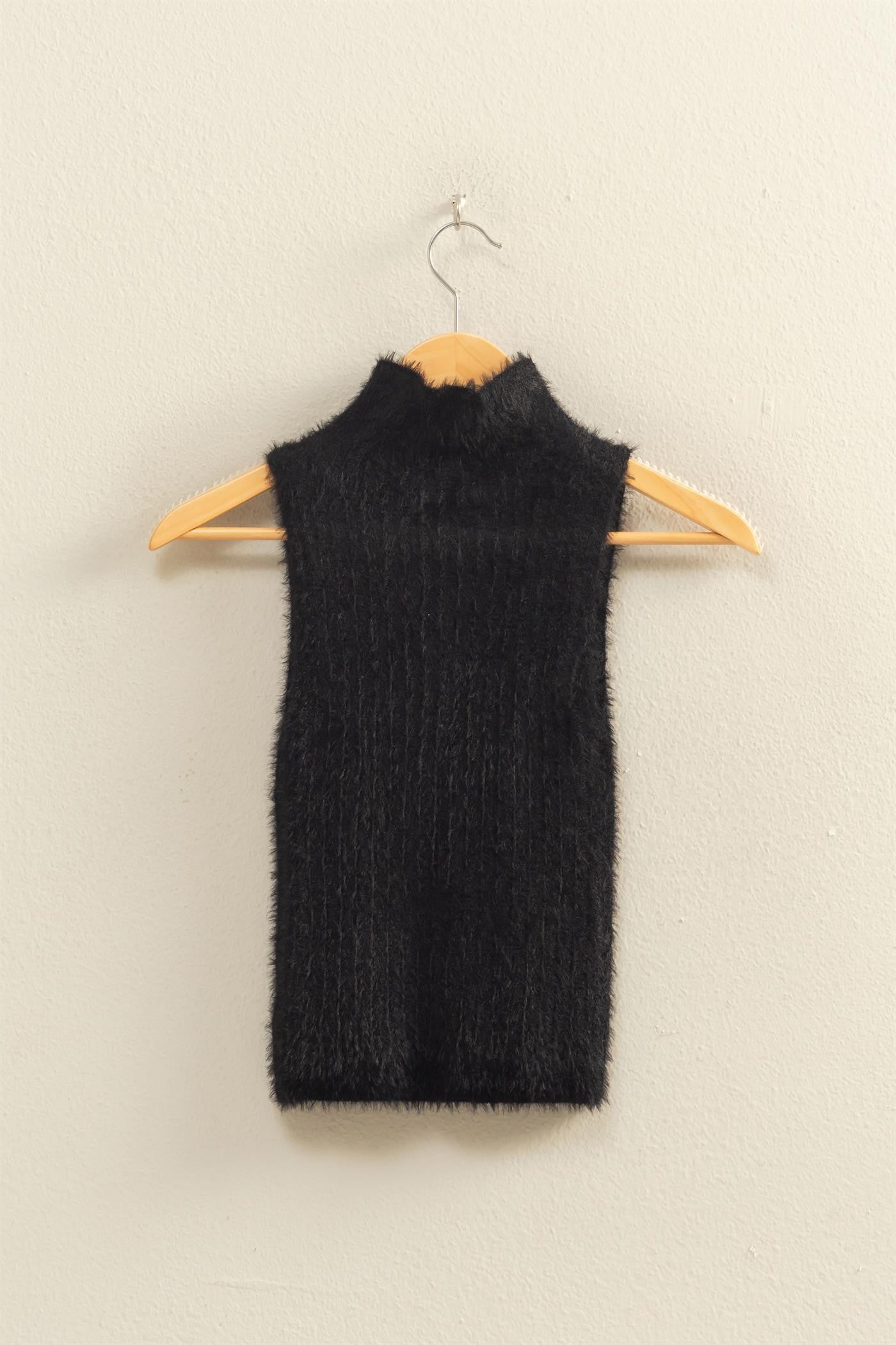Ribbed Sleeveless High Neck Knit Top