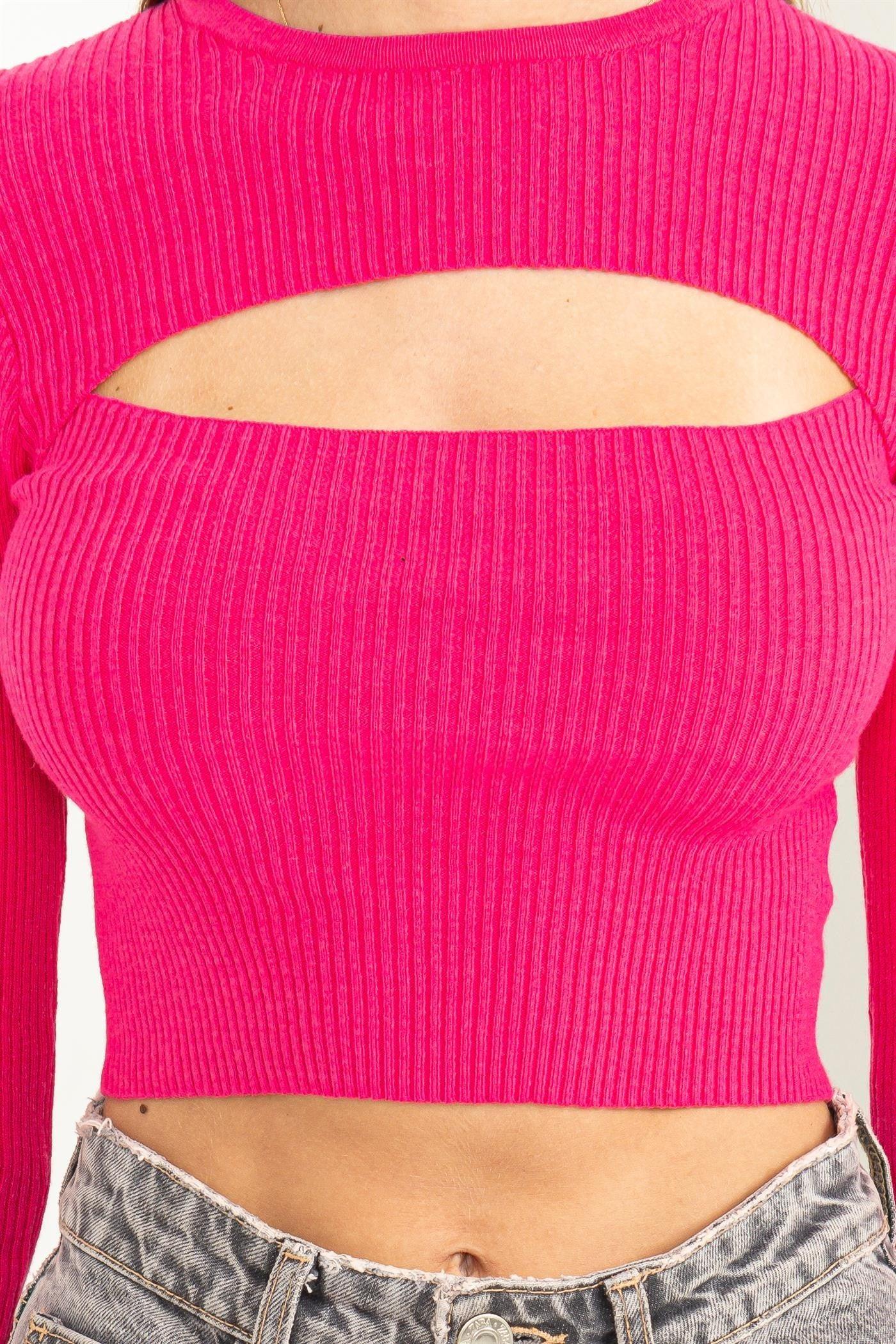 peek a boo cutout long sleeve ribbed knit top