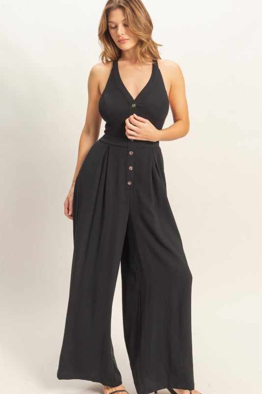 Halter Button-front Jumpsuit